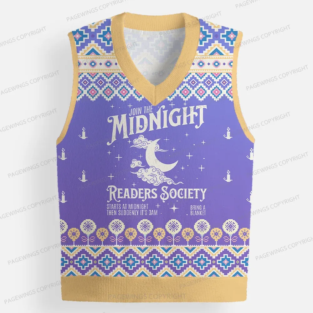 Pagewings Join The Midnight Readers Society Unisex V-Neck Ugly Knit Vest