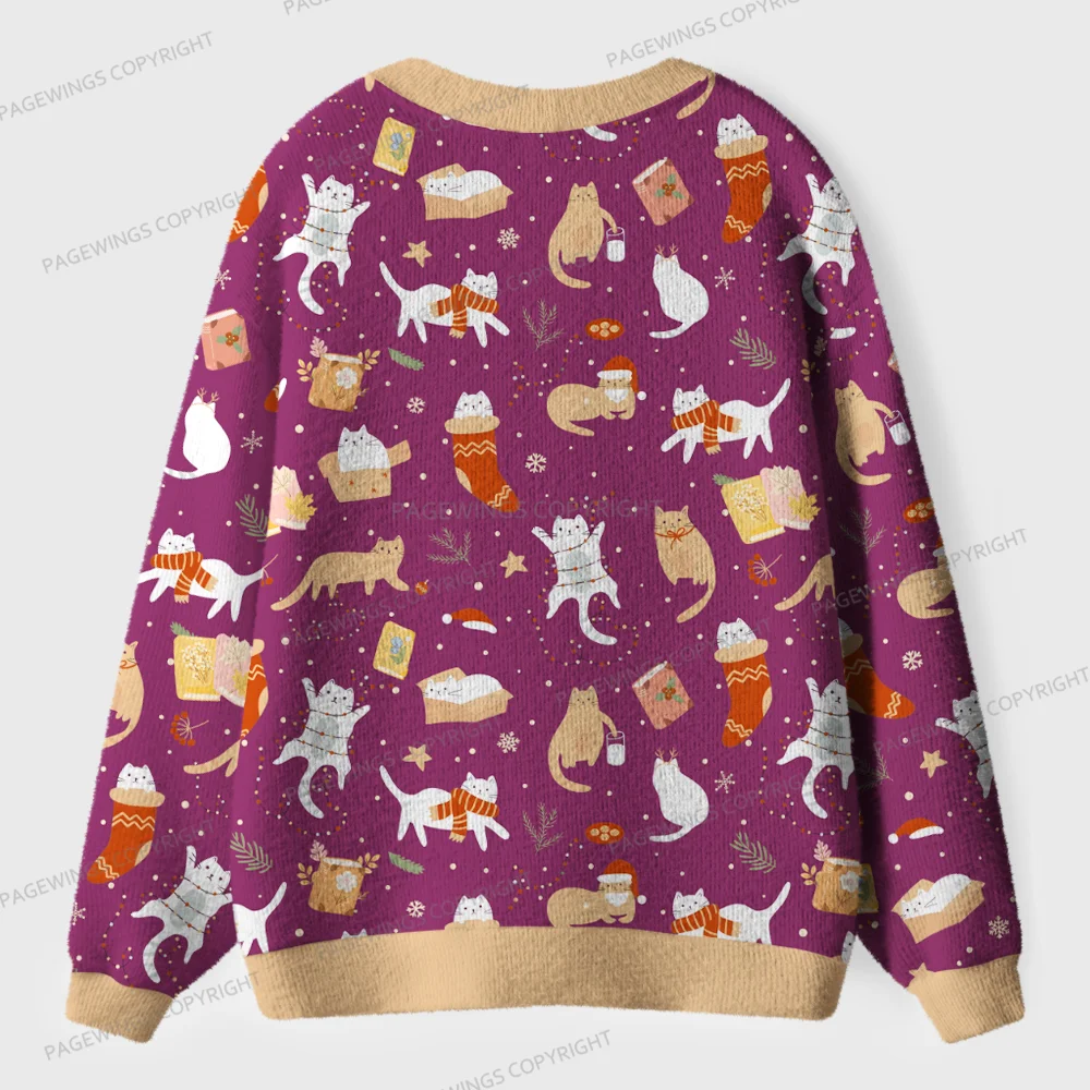 Pagewings Cats And Reading Unisex Ugly Cardigan Sweaters