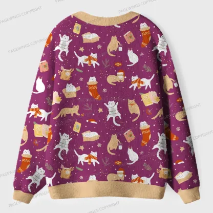 Pagewings Cats And Reading Unisex Ugly Cardigan Sweaters