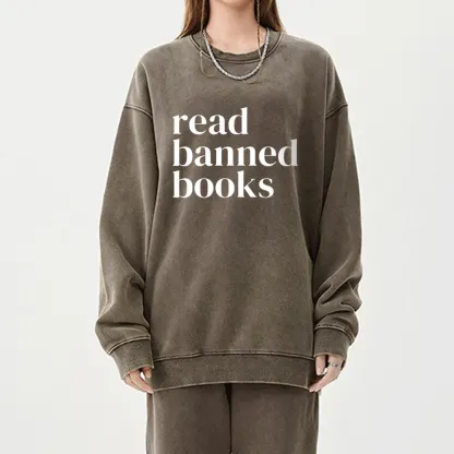 Pagewings Read Banned Books Unisex Washed Sweatshirt