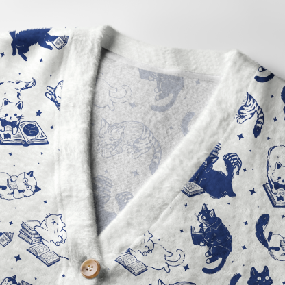 Pagewings Cat Book Lover Light Knit Unisex Cardigan Sweaters