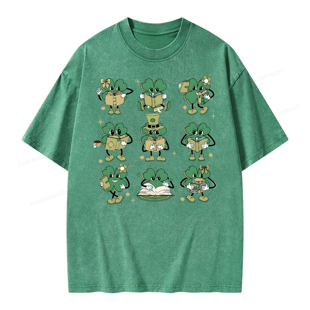 Pagewings St Patrick Book Lover Unisex Washed T-shirt