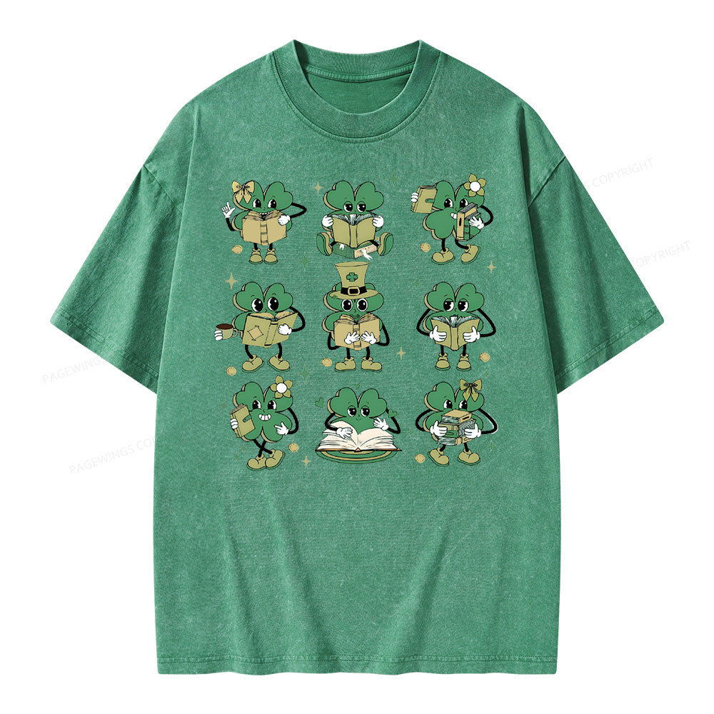 Pagewings St Patrick Book Lover Unisex Washed T-shirt