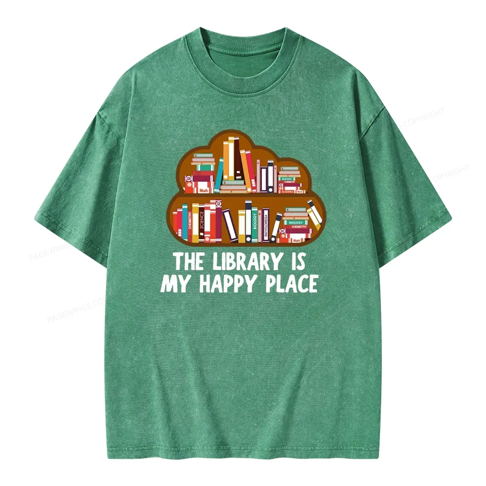 Pagewings The Library Is My Happy Place Unisex Washed T-shirt