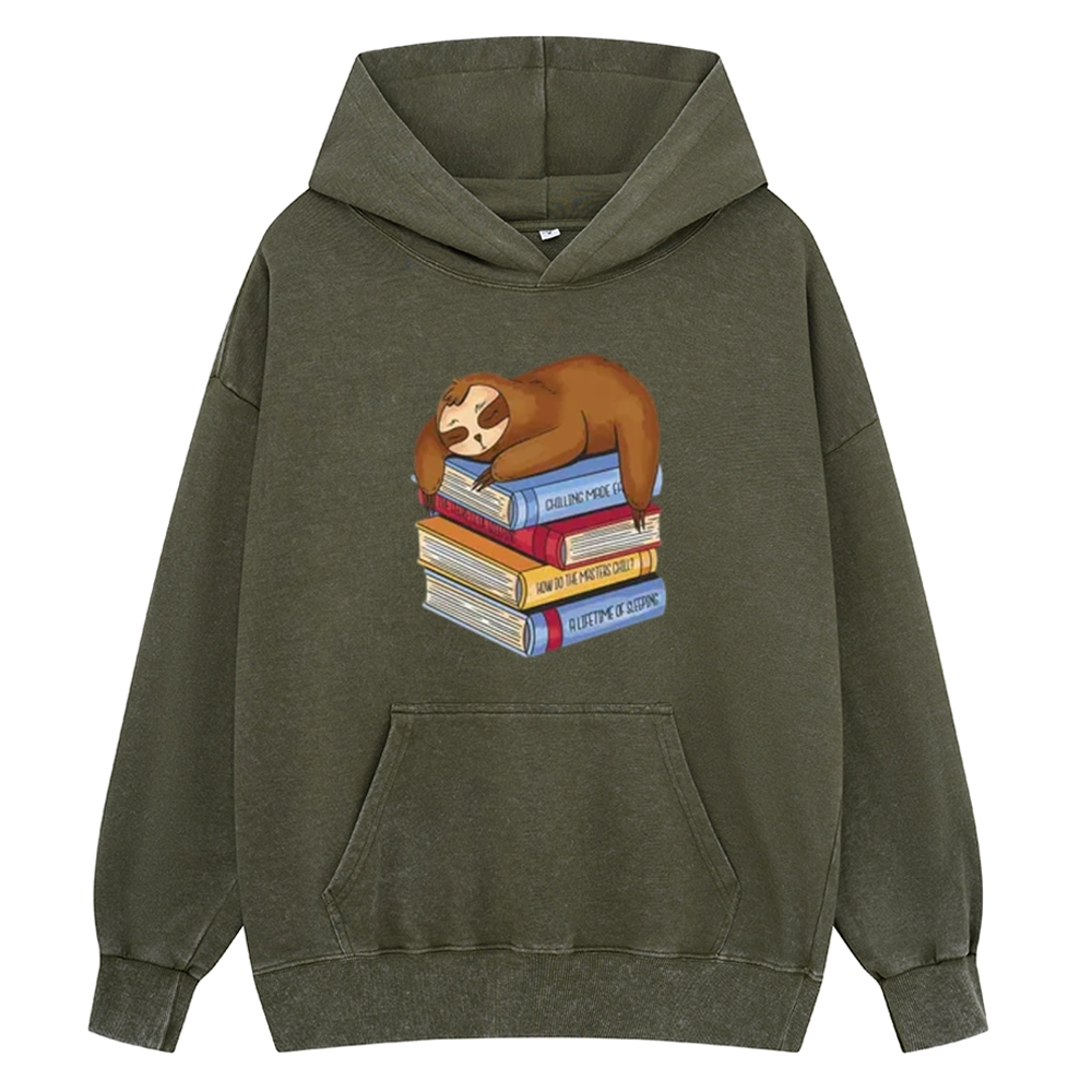 Pagewings Sloth And Book Unisex Washed Hoodie