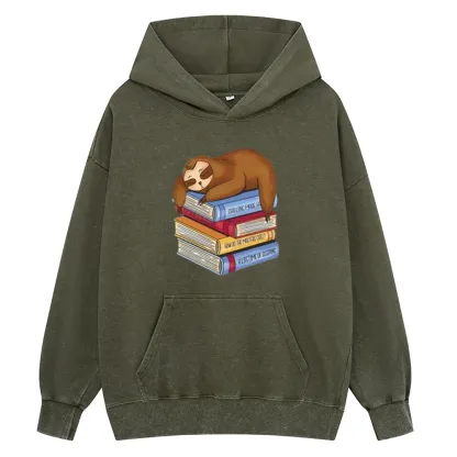 Pagewings Sloth And Book Unisex Washed Hoodie