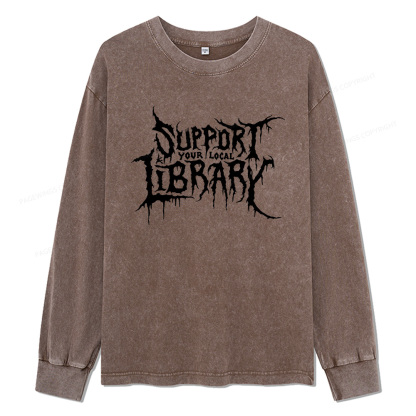 Pagewings Support Your Local Library Unisex Washed Long Sleeve T-shirt