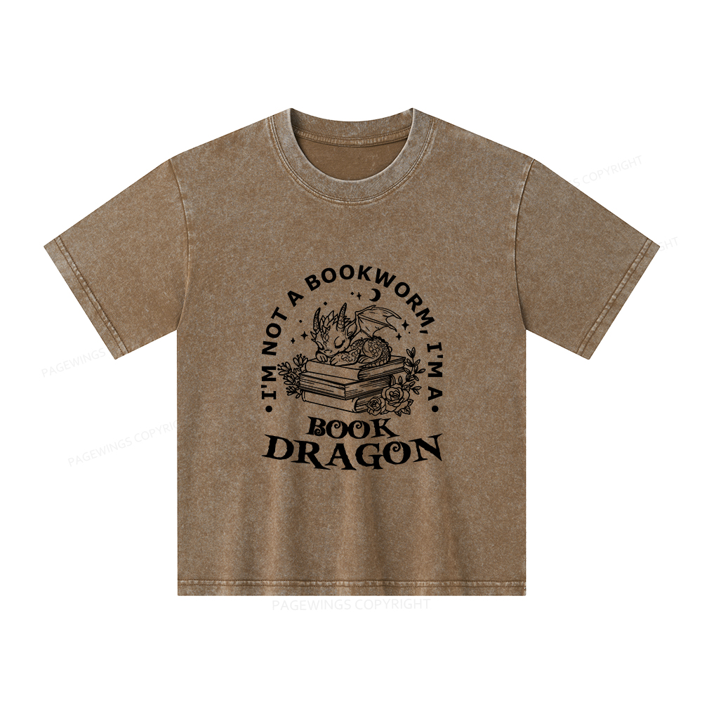Pagewings I’m Not A Bookworm I’m A Book Dragon Unisex Kids Washed T-shirt