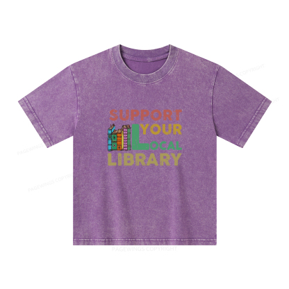 Pagewings Support Your Local Library Unisex Kids Washed T-shirt