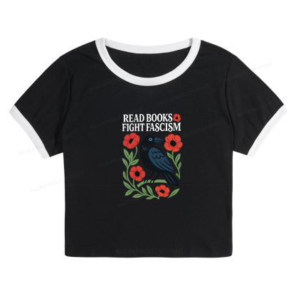 Pagewings Read Books Fight Fascism Baby Tee Cropped Ringer T-Shirt