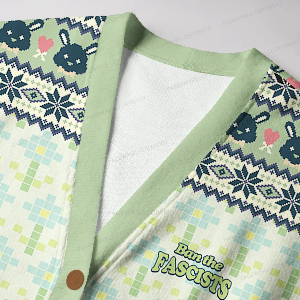 Pagewings Ban The Fascists Save The Books Unisex Ugly Cardigan Sweaters