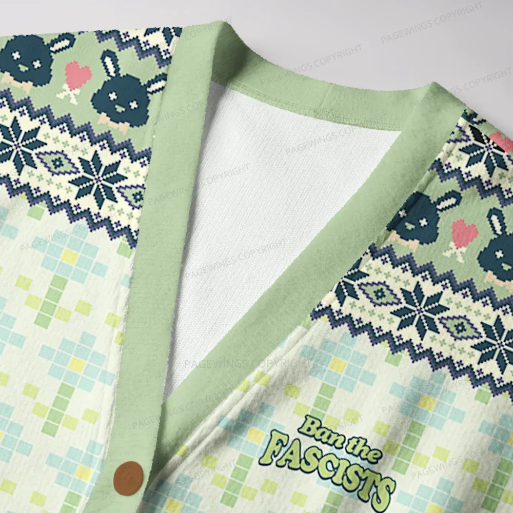 Pagewings Ban The Fascists Save The Books Unisex Ugly Cardigan Sweaters