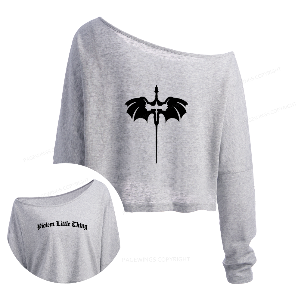 Pagewings Dragon Book Lover Slouchy Long Sleeve Off Shoulder T-shirt