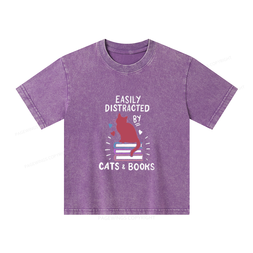 Pagewings Book Fun Cat Book Funny Unisex Kids Washed T-shirt
