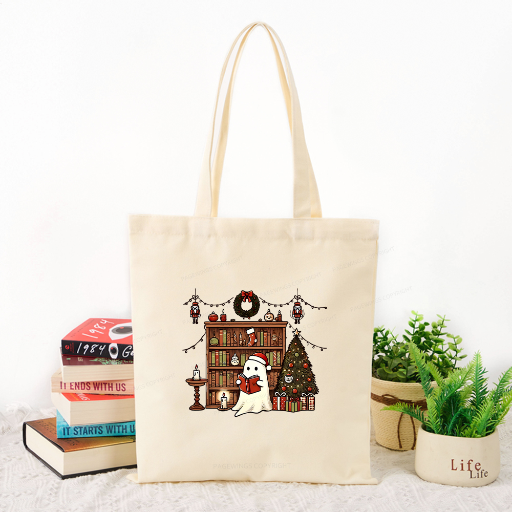 Pagewings Christmas Ghost Book Tote Bag