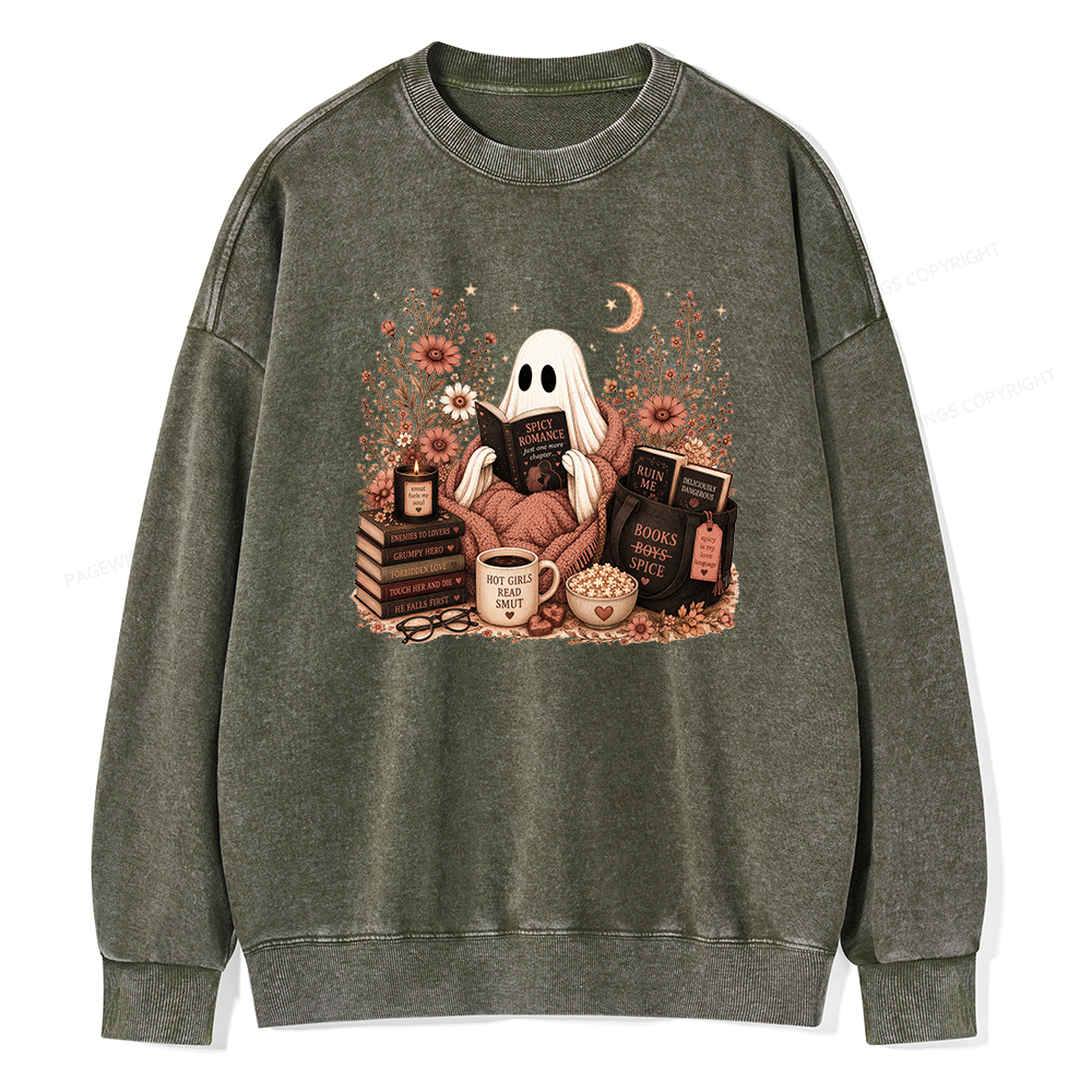 Pagewings Smut Reading Ghost Unisex Washed Sweatshirt
