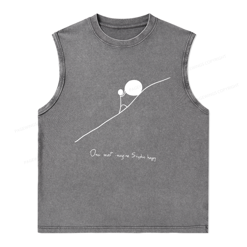 Pagewings One Must Imagine Sisyphus Happy Unisex Washed Tank Top