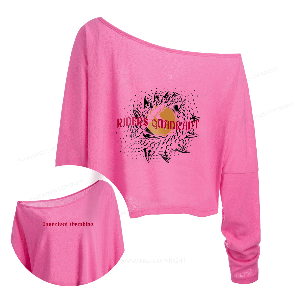 Pagewings Dragon Riders Slouchy Long Sleeve Off Shoulder T-shirt
