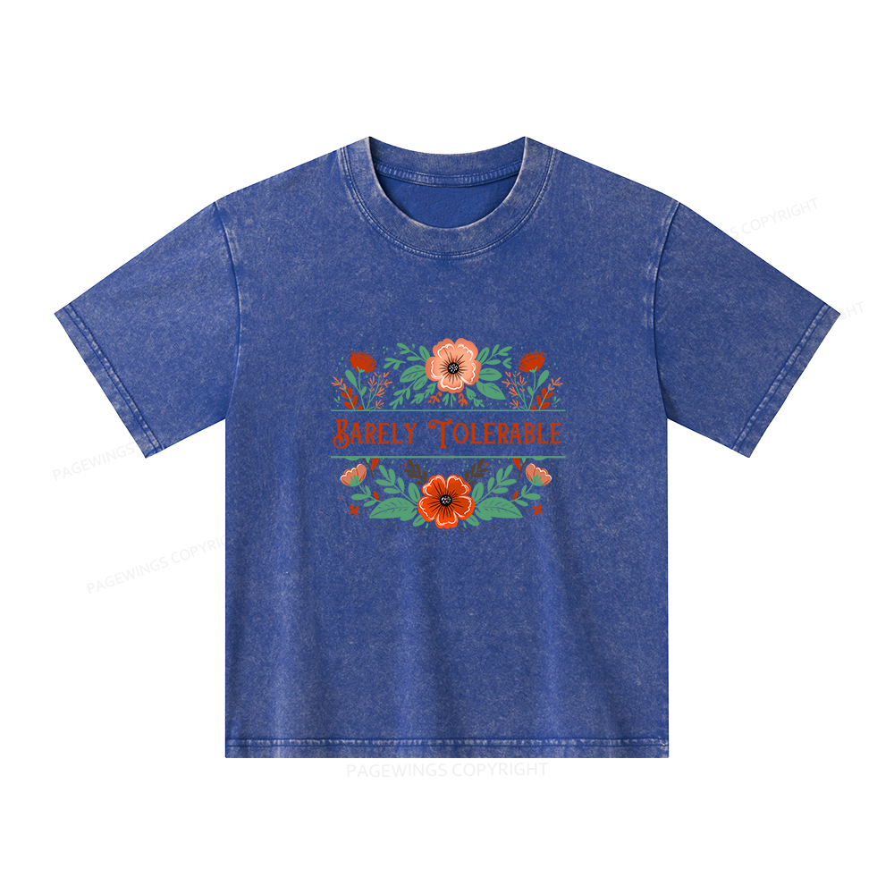 Pagewings Barely Tolerable Book Lover Bookish Unisex Kids Washed T-shirt