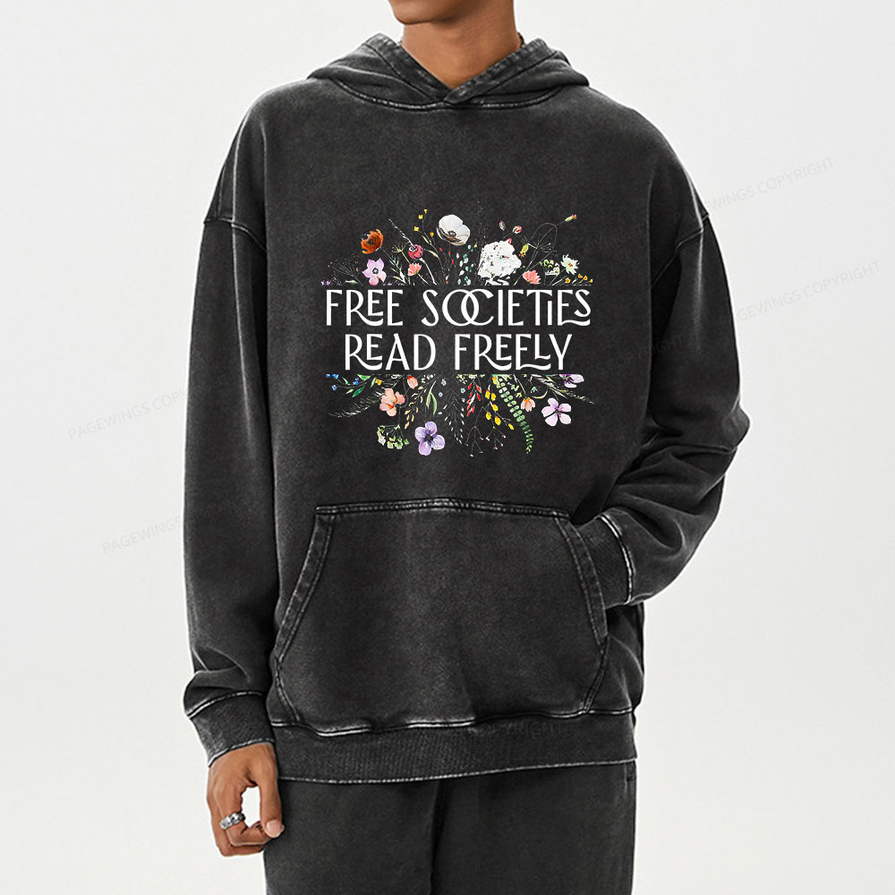 Pagewing Free Societies Read Freely Unisex Washed Hoodie