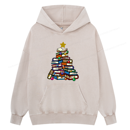 Pagewings Christmas Tree Bookworm Unisex Washed Hoodie