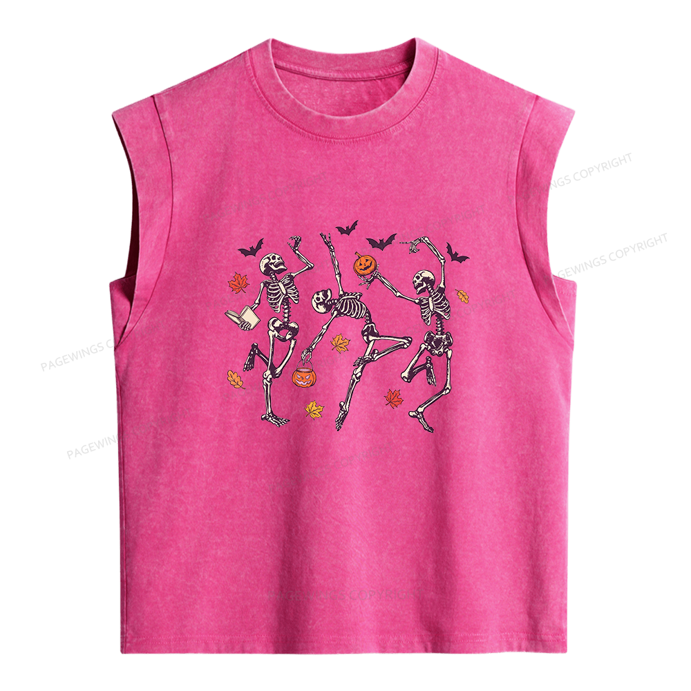 16813Pagewings Dancing Skeleton Women's Washed Tank Top