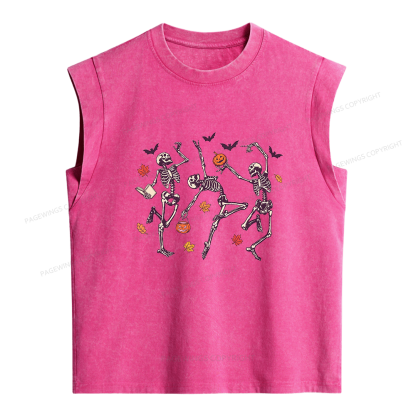 16813Pagewings Dancing Skeleton Women's Washed Tank Top