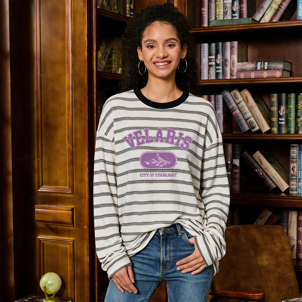 Pagewings Fantasy Book Lover Unisex Washed T-shirt Unisex Striped Long Sleeve T-Shirt