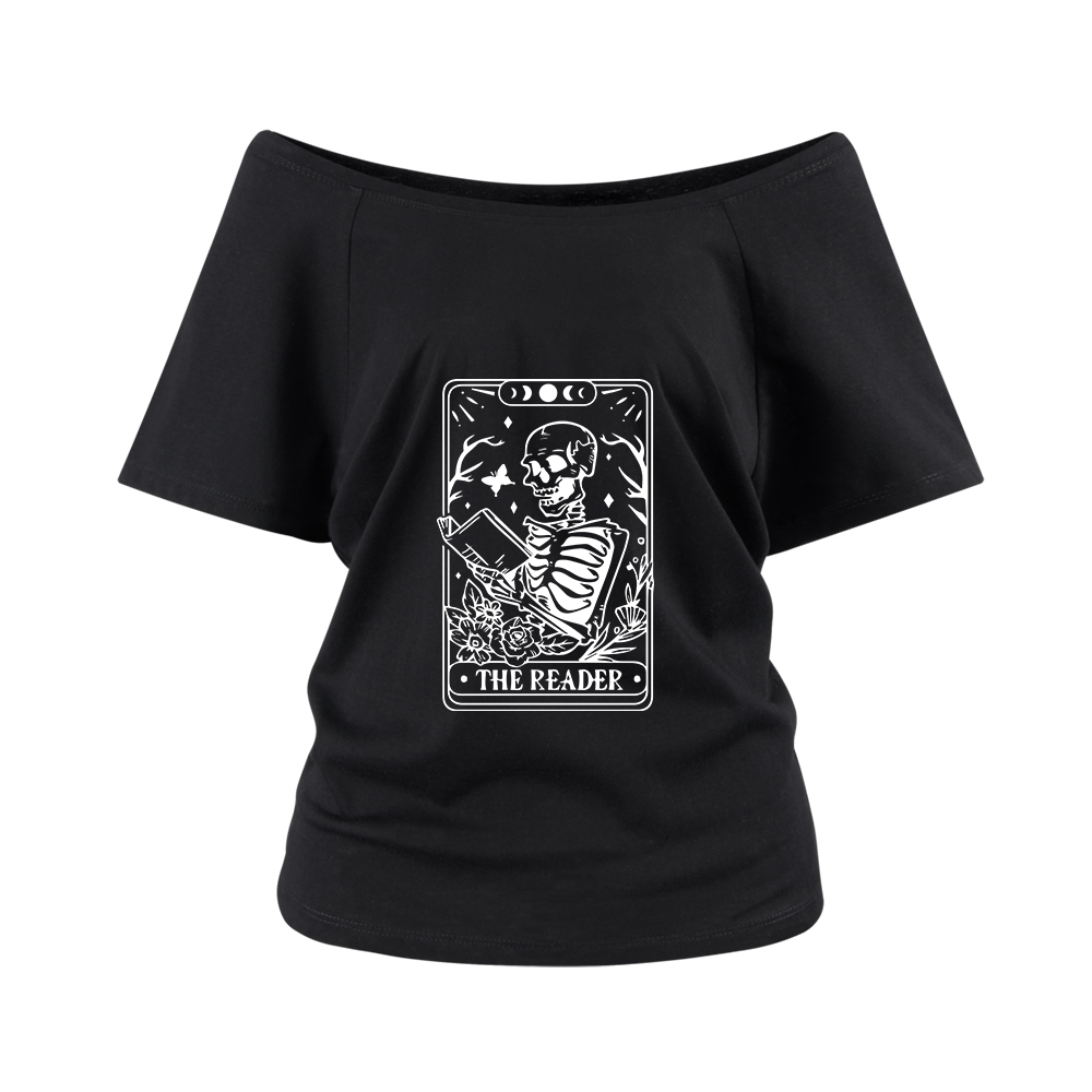 Pagewings Halloween The Reader Tarot Card  Off Shoulder Top
