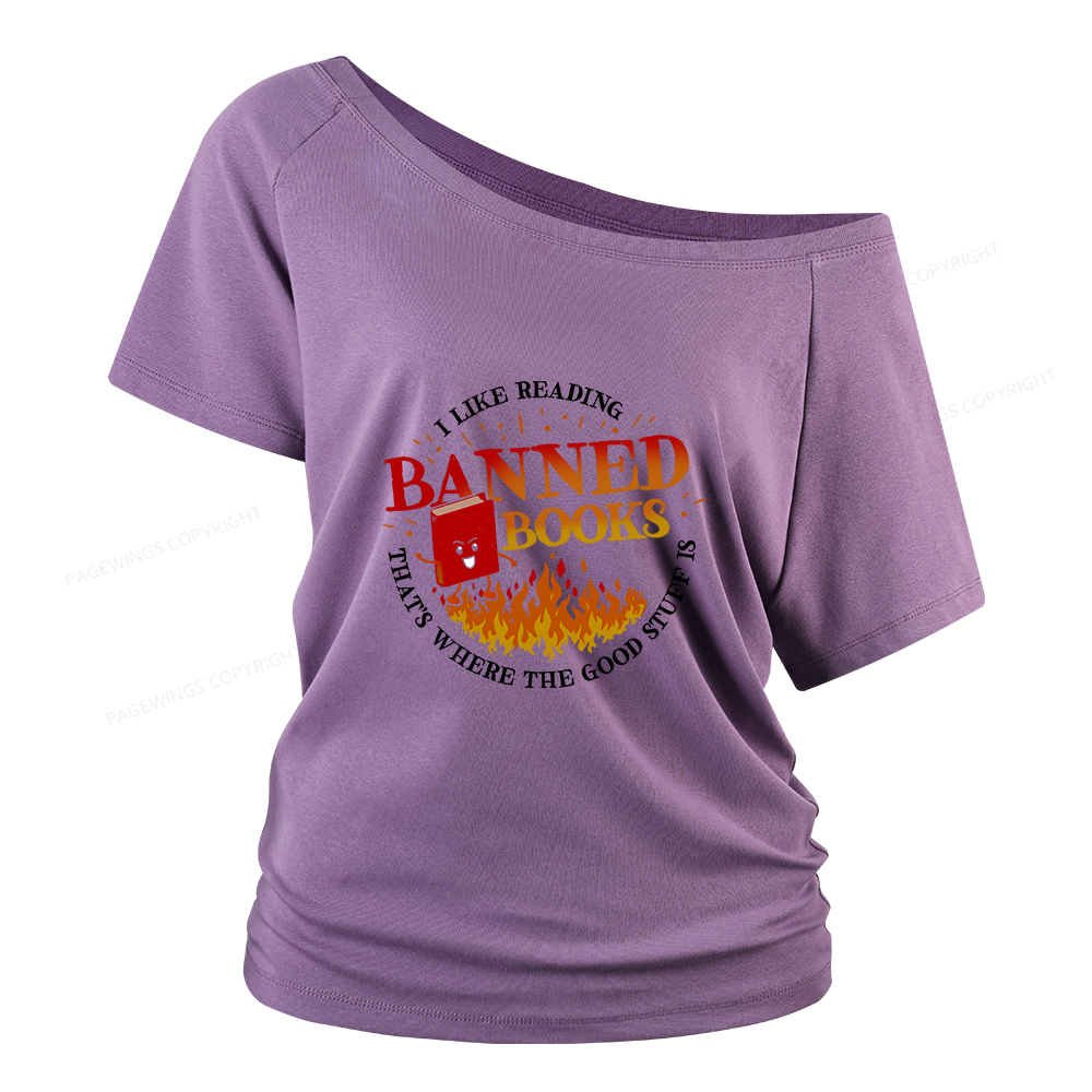 Pagewings Banned Books Women Off Shoulder T-shirts