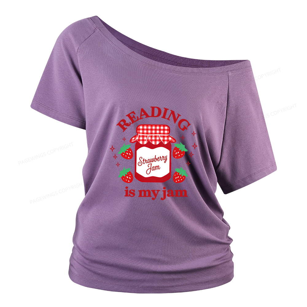 Pagewings Valentines Day Reading is My Jam Women Off Shoulder T-shirts