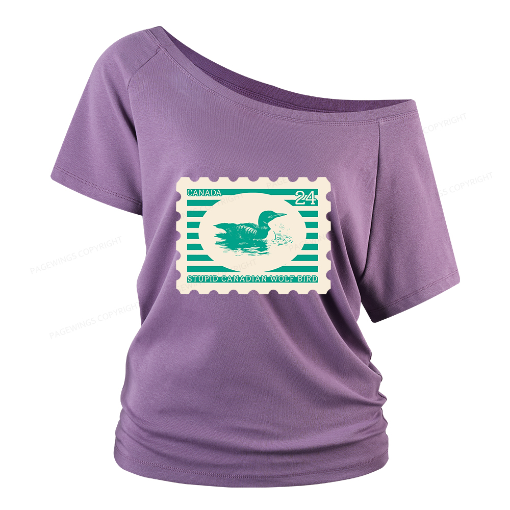 Pagewings Stupid Canadian Wolf Bird Women Off Shoulder T-shirts