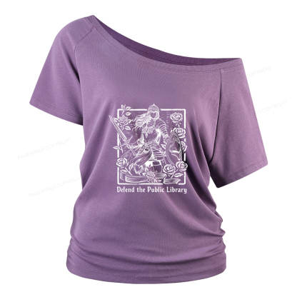 Pagewings Defend The Public Library Women Off Shoulder T-shirts