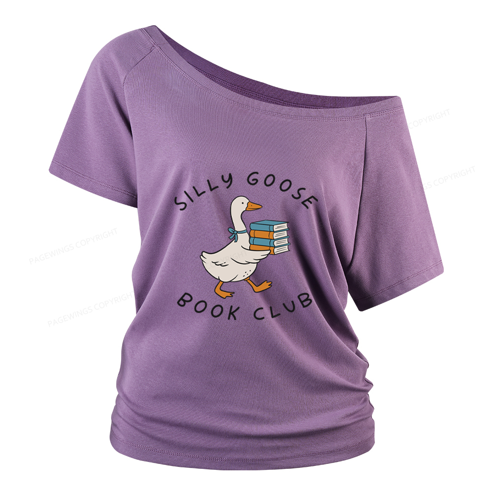 Pagewings Silly Goose Book Club Women Off Shoulder T-shirts