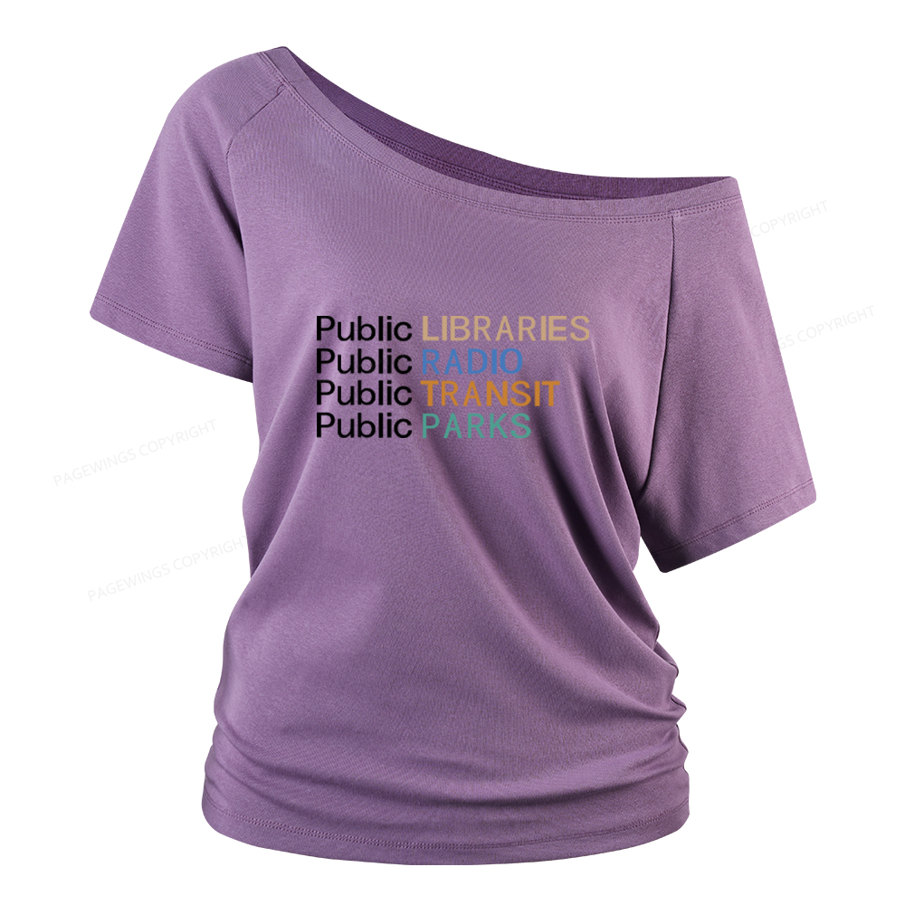 Pagewings Public Libraries Radio Transit Parks Women Off Shoulder T-shirts