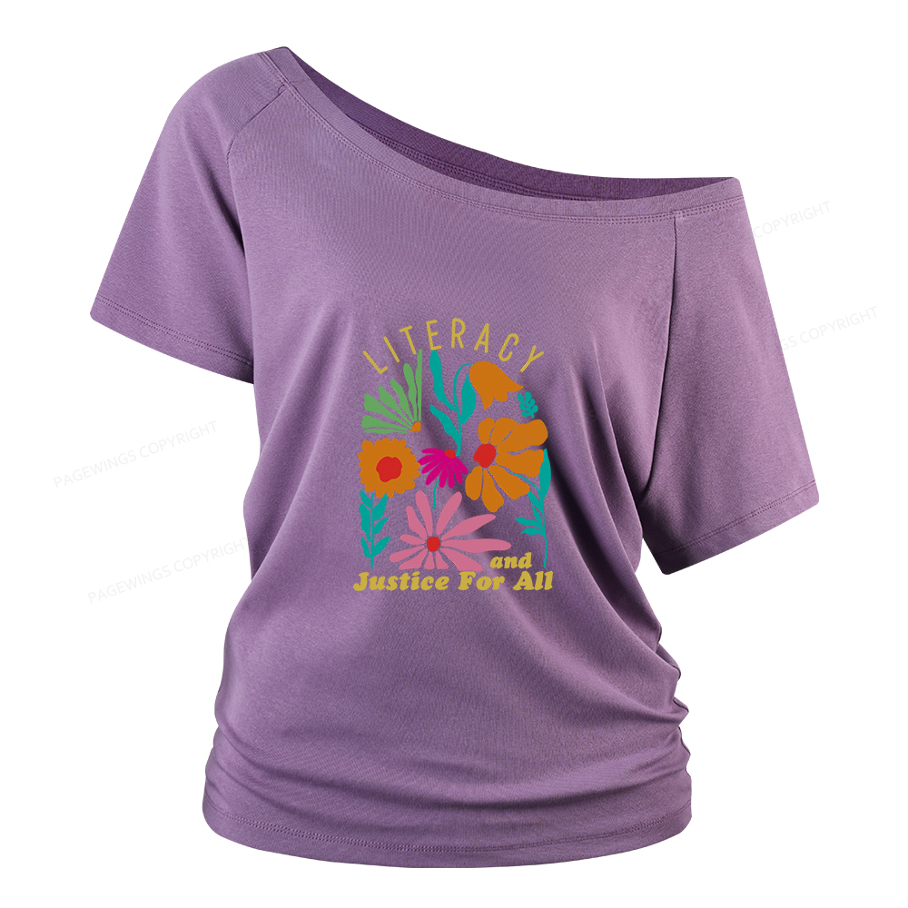 Pagewings Literacy And Justice Women Off Shoulder T-shirts