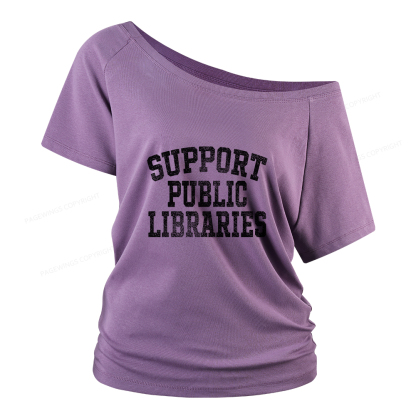 Pagewings Support Public Libraries Women Off Shoulder T-shirts