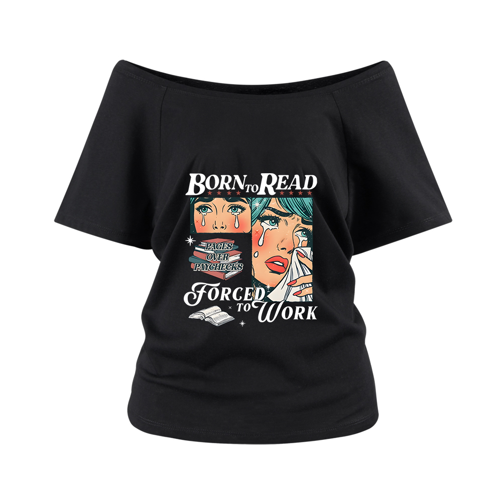 Pagewings Born To Read Bookish Off Shoulder Top