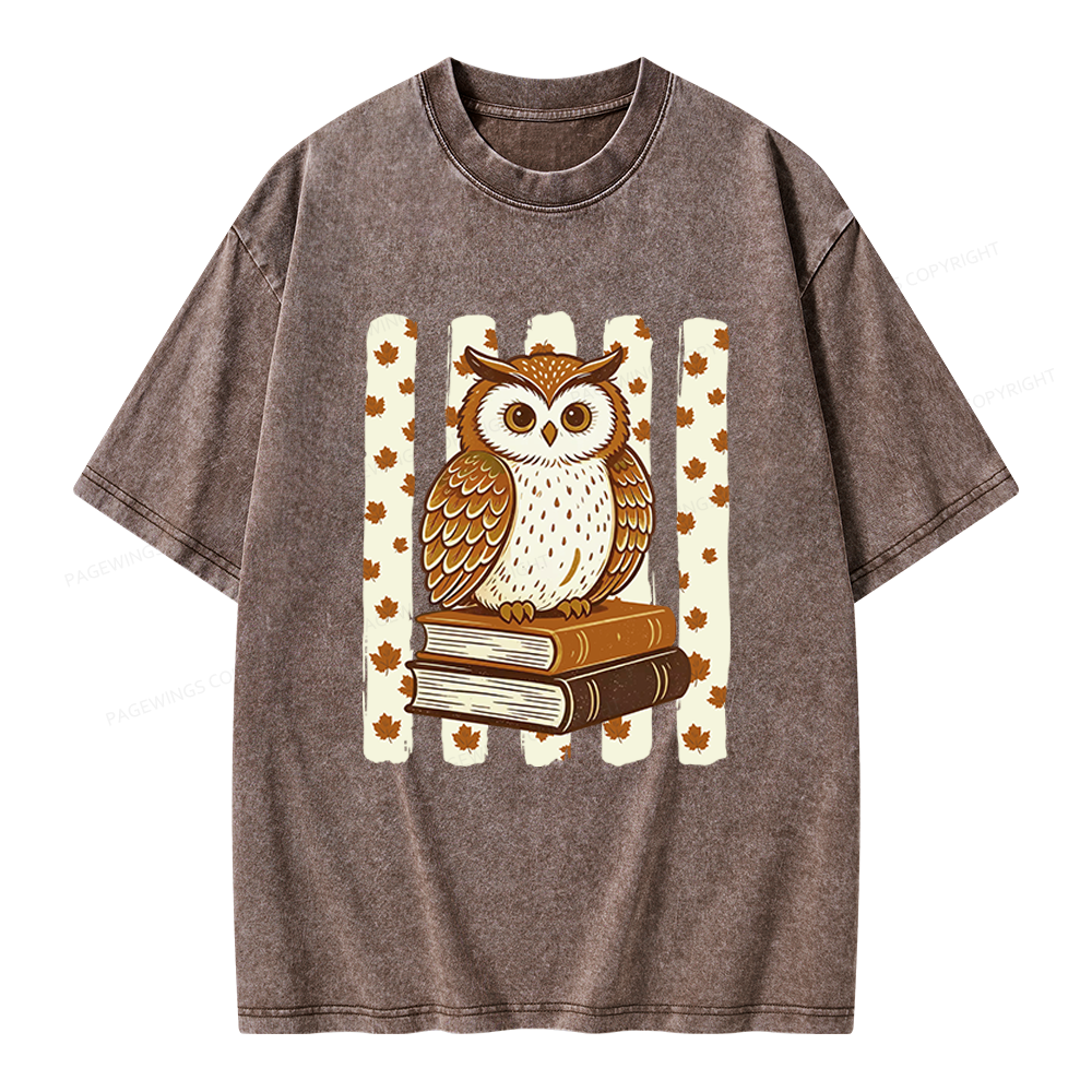 Pagewings Owl Bookworm Unisex Washed T-shirt