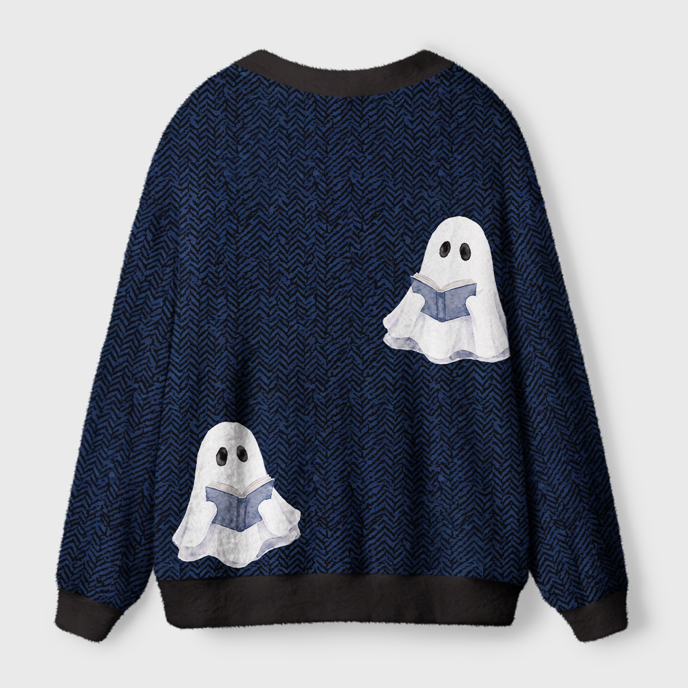 Pagewings Ghosts Love Reading Light Knit Unisex Cardigan Sweaters