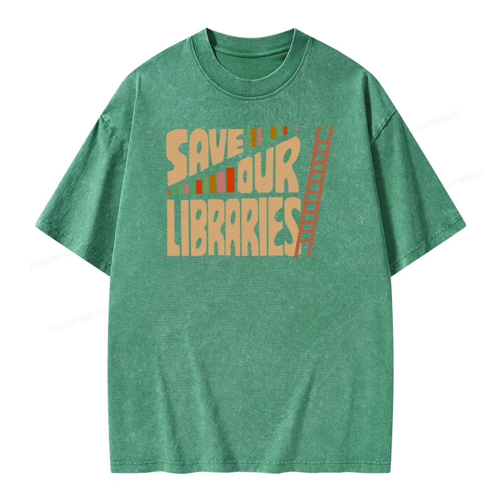Pagewing Save Our Librarys Unisex Washed T-shirt