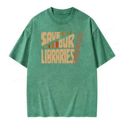 Pagewing Save Our Librarys Unisex Washed T-shirt