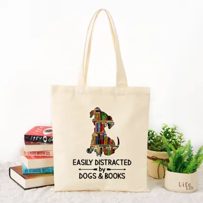 Pagewings Easily Distracted By Dogs And Books Tote Bag