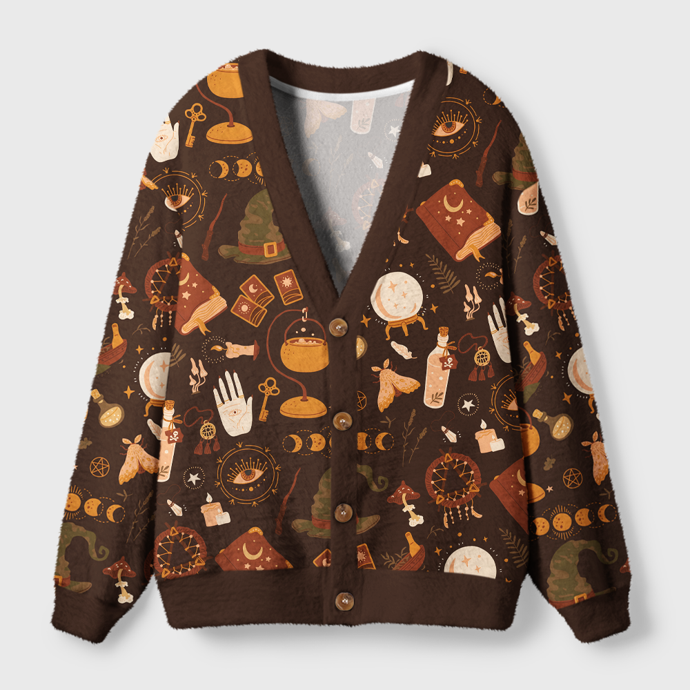Pagewings Cozy Books And Tea Light Knit Unisex Cardigan Sweaters