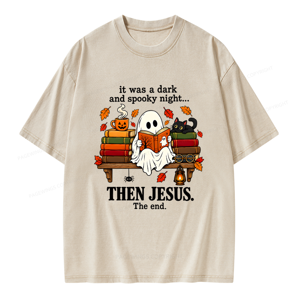 Pagewings It Was A Dark And Spooky Night Unisex Washed T-shirt