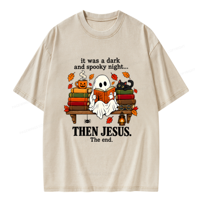 Pagewings It Was A Dark And Spooky Night Unisex Washed T-shirt
