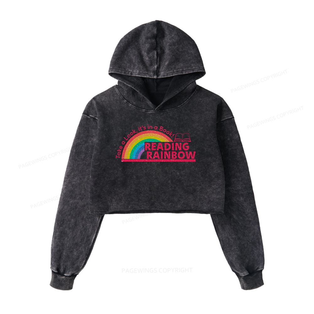 Pagewings Reading With Rainbow Washed Crop Hoodie