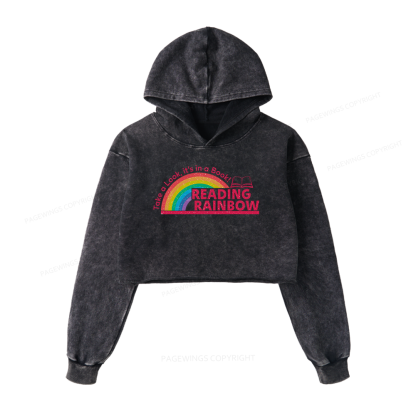 Pagewings Reading With Rainbow Washed Crop Hoodie