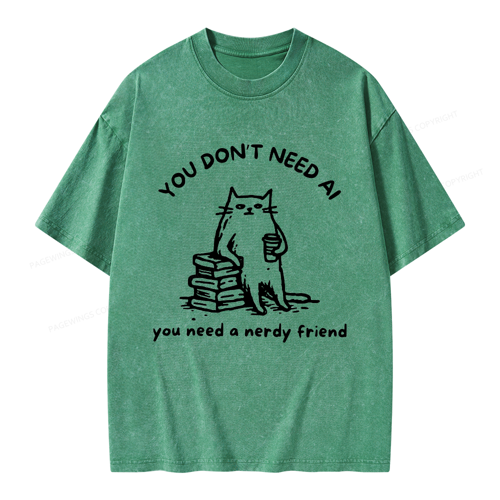 Pagewings Funny Cat Doodle Anti AI Unisex Washed T-shirt