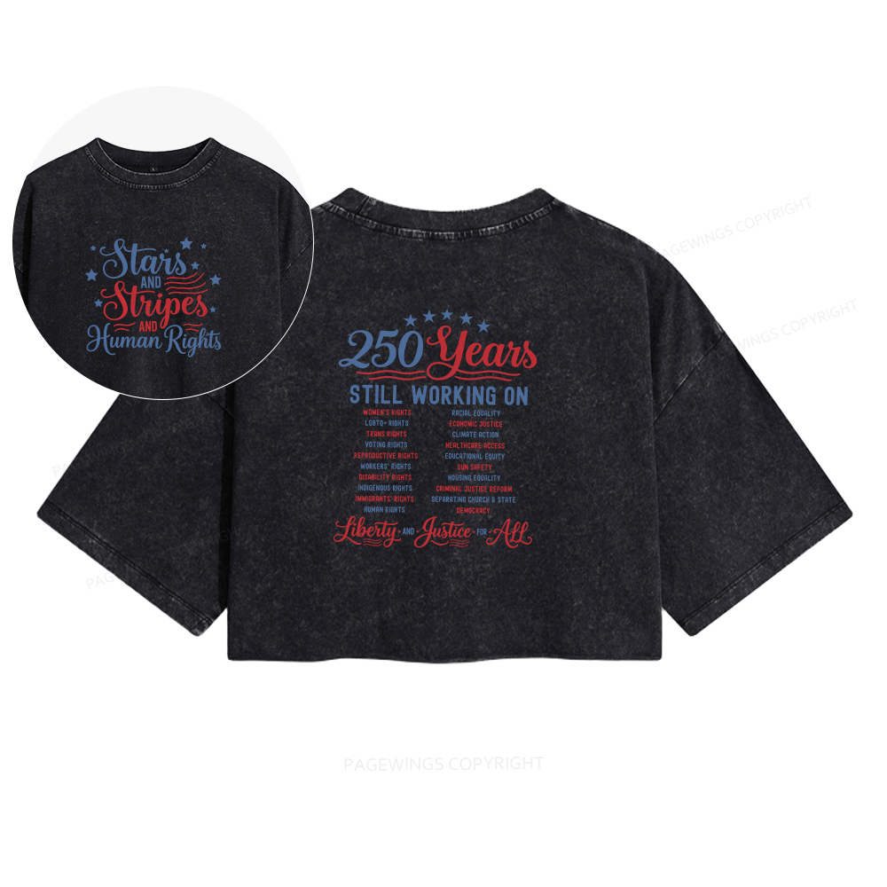 Pagewings Stars and Stripes And Human Rights Women's Washed Cropped T-shirt
